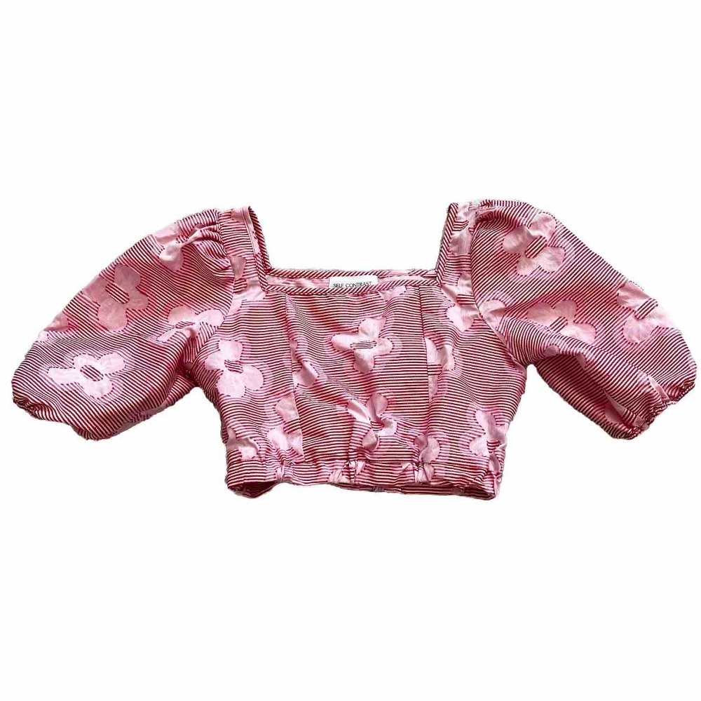 SELF CONTRAST Rae Peasant Blouse Crop Top Puff Sleeve Size Small Feminine